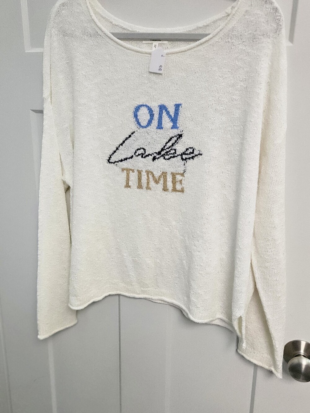 Maurices Cream Long-Sleeve Knit Top with Blue, Black & Tan Embroidery - Picture 2 of 4